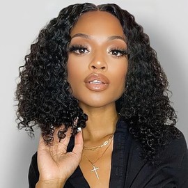 Gaishi Deep Wave Lace Front Wigs Human Hair Curly Lace Frontal Wig (Natural Black, 16 Inch)