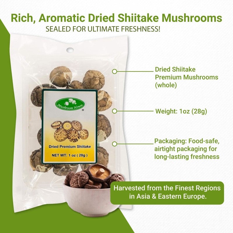 Mushroom House (MUSI1) Dried Shiitake Mushrooms, 1 Ounce