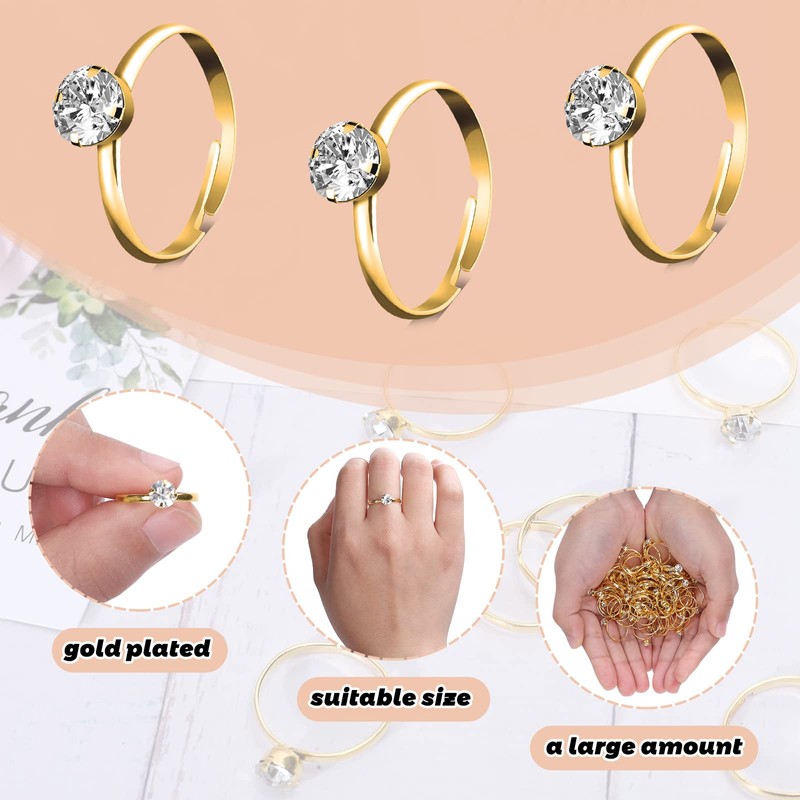 Whaline 36 Packs Gold Diamond Engagement Rings Bridal Shower Rings