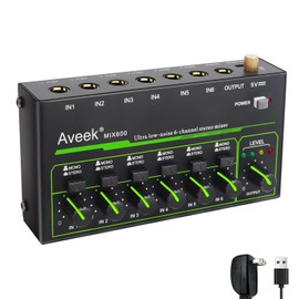 Aveek 6 Channel Mixer - Mini 6 Stereo Audio Mixer, Low-Noise for Precision Sub-Mixing,1/4" TRS Input/Output Ideal for Mics/Guitars/Bass/Stage - 3 x 5.8 x 1.3 inches