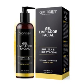 Gel Limpiador Facial con Vitamina C + Vitamina E + Aloe Vera - 80% Ingredientes Naturales- Limpiador Profundo Facial -Baja Espuma- Remueve Grasas y To