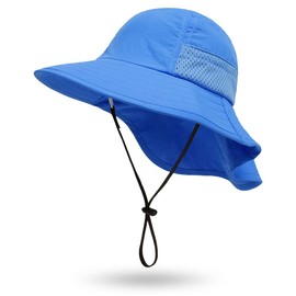 Toddler Sun Hat Kids Beach Hat with Neck Flap UV Sun Protection Bucket Hat UPF 50+ Wide Brim Safari Fishing Hat for Kids, Toddler (6 Months-2 Years, Blue)