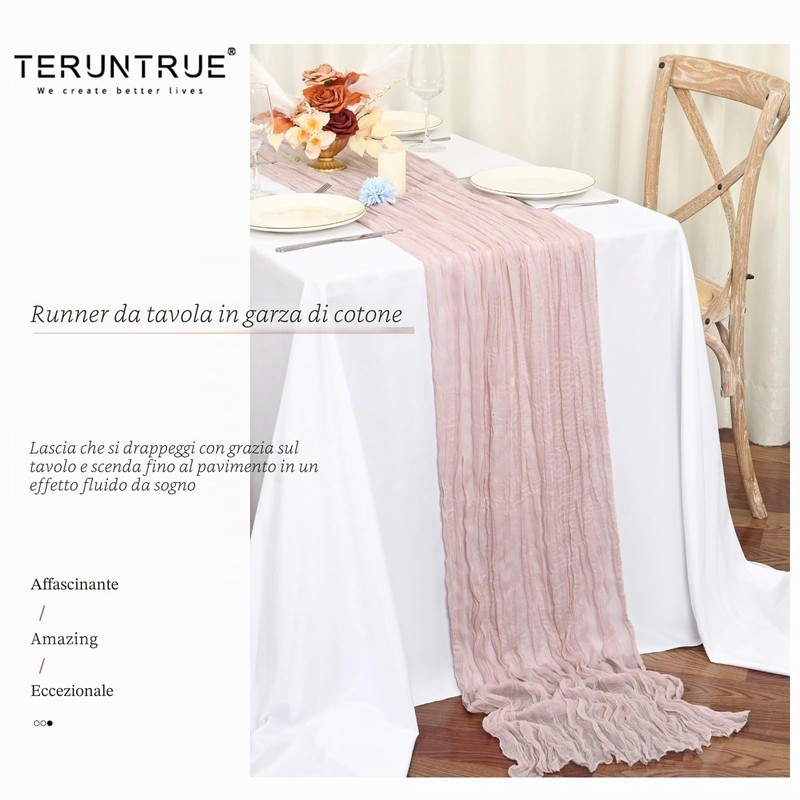 Teruntrue Confezione da 24 Runner da Tavola in Garza Rosa