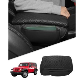 TBHOO for Jeep Wrangler JK JKU 2011-2017 Center Console Cover Armrest Cover Jeep Accessories Arm Rest Pad Console Cushion Lid Black Leather with Pockets