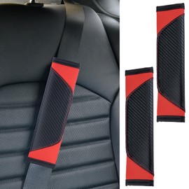 ecocstm 2 PCS Car Seat Belt Cover Pad, Carbon Fiber Safety Seatbelt Shoulder Strap Covers, Breathable Leather Soft Harness Pad, Red Interior Car Accessories for Car Truck (Black&Red