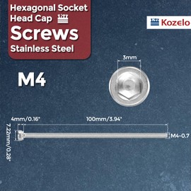 Kozelo 5pcs Socket Head Cap Screws - [M4-0.7 x 100mm] 304 Stainless Steel Allen Socket Drive for Electrical Motor 3D Printing Fan Engine Replacement Use, Silver