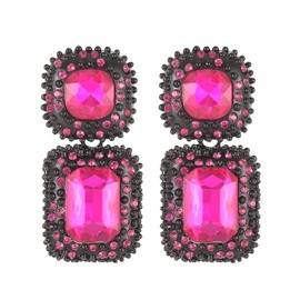 VANGETIMI Vintage Rhinestone Statement Earrings Formal Crystal Drop Dangle Earrings Evening Prom Pageant Earrings for Women (Hot Pink-black1)