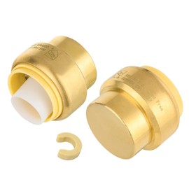 (Pack of 2) Seelink 1/2 Inch Push Fit Plug End Cap Brass fitting, Push to Connect Pex, Copper, CPVC Pipe/Tubing, With Disconnect Clip(PF143-2Pack)