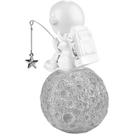 BRUBAKER Figurine Astronaut Sitting on The Moon Fishing for Stars - 6.7 Inch Spaceman Space Decor Figure with Fishing Rod and Chrome Plated Helmet - Hand Painted - Silver and White