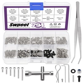 Swpeet 294Pcs Universal RC Screw Kit, 304 Stainless Steel RC Repair Accessories Screws Nuts Tools Kit, Hardware Fasteners Compatible with Most SCX24 1/24 RC Cars Crawler Trucks