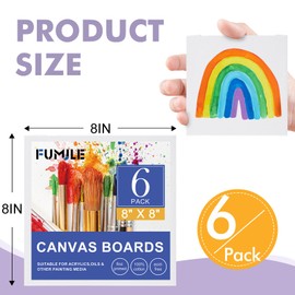 FUMILE Canvas Boards for Painting 8x8, 6 Pack Canvases for Painting Primed Acid Free Blank Canvas Panels for Painting Canvas for Classroom and Painting Parties.