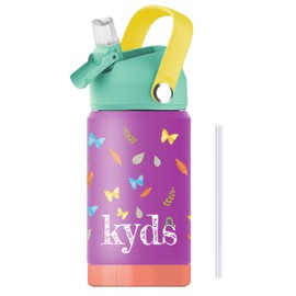 kyds® Children's Water Bottle, Thermal Stainless Steel Water Bottle, Leak-Proof, with Straw, Hygienic Flip Lid, BPA-Free, Dishwasher Safe Lid, Drinking Bottle for