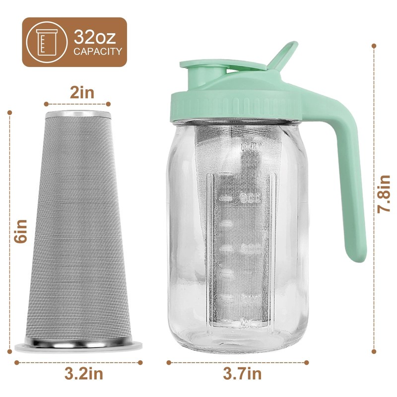 Cold Brew Coffee Maker,32 oz Mason Jar Pitcher with Stainless