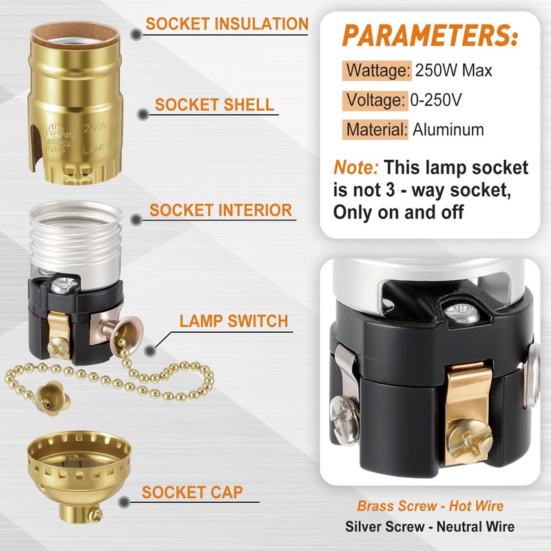 Saysurey 4 Pcs Pull Chain Lamp Socket Replacement, E26 Standard