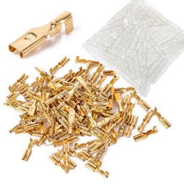 MEETOOT 100pcs 2.8mm Gold Female Spade Crimp Terminal with Insulating Sleeve Self Lock Plug Electrical Wire Splice Connectors