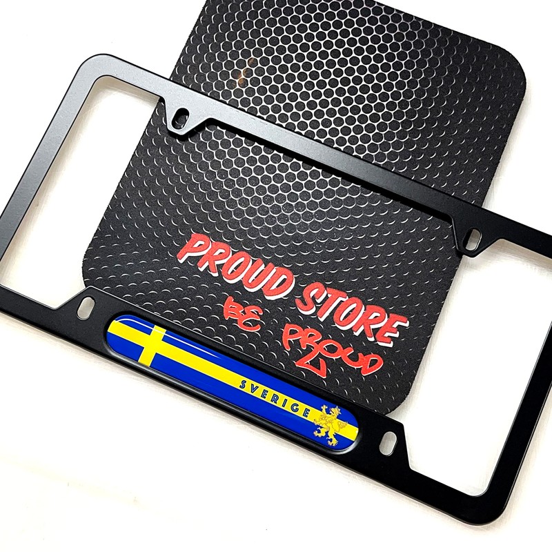 Sweden Flag Domed Black License Plate Frame -US Size- Sverige