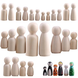 Pack of 50 Wooden Figures for Painting, Wooden Toy Figures, Unfinished Wooden Toy Figures, DIY Natural Wooden Figures, for DIY Decoration, Painting, Crafts, for Christmas, Painting, Wedding, Birthday
