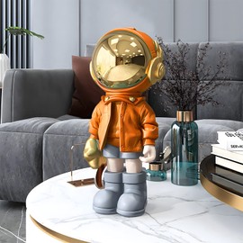 EZ4ENCE Figurine Statue Astronaut Sculpture Spaceman Decor,Sculptures for Home Decor,Arts Orange Shelf Decoration,Cool Metal Mask Table Decor,Large Spaceman Figure Ornament