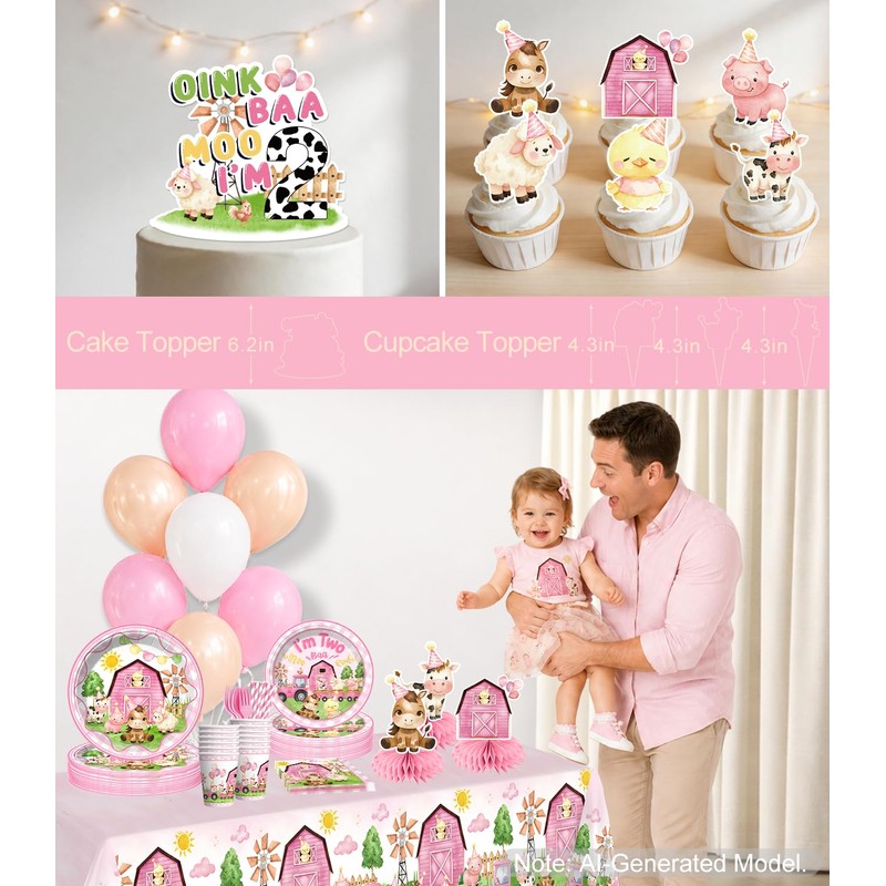 Yingoto 213pcs Oink Baa Moo Im Two Party Decorations for