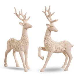 Raz Imports 2024 Gingerbread Lane 14"" Scrollwork White Deer, Assorted of 2, 4401610