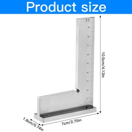 Binnan Engineer's Square Precision Tool Carpenter, 100 x 70 mm Square Ruler with Graduation, 90° Flat Angle Ruler, L-Shaped Woodworking Ruler, Double Scale for Precise Work in the Workshop