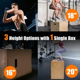 CAELUM 3-in-1 Wooden Plyo Box – Non-Slip Jump Box for Home & Gym, Heavy-Duty 400lbs Plyometric Box for Step-Ups, Squats, Strength & Agility Training Wood