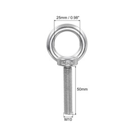 PATIKIL M10 x 50mm Lifting Shoulder Eye Bolt, 2Pcs 304 Stainless Steel Lifting Ring Threaded Eyebolt with Nuts Washers for Hanging Hammocks Articles