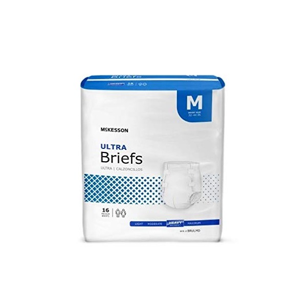 Adult Disposable Ultra Brief Diaper, Medium, Heavy Absorbency, Tab Closure, McKesson BRULMD - Case of 96