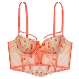 VICTORIA'S SECRET DREAM ANGELS LIGHTLY LINED HEART EMBROIDERY CORSET BRA 34DD