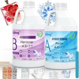 Epoxy Resin - 1 Gallon Crystal Clear Coating Kit, Not Yellowing No Bubble Easy Mix 1:1 Ratio, 2 Part Casting Resin for Art, Craft, Jewelry Making, River Tables, with Gold Foil Flakes, Glitter Flakes