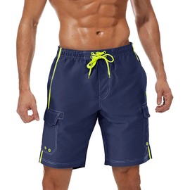 TACVASEN Swim Shorts Men Summer Beach Shorts Quick Dry Surf Shorts with Pockets Surfing Shorts Holiday Bathing Shorts Navy Blue
