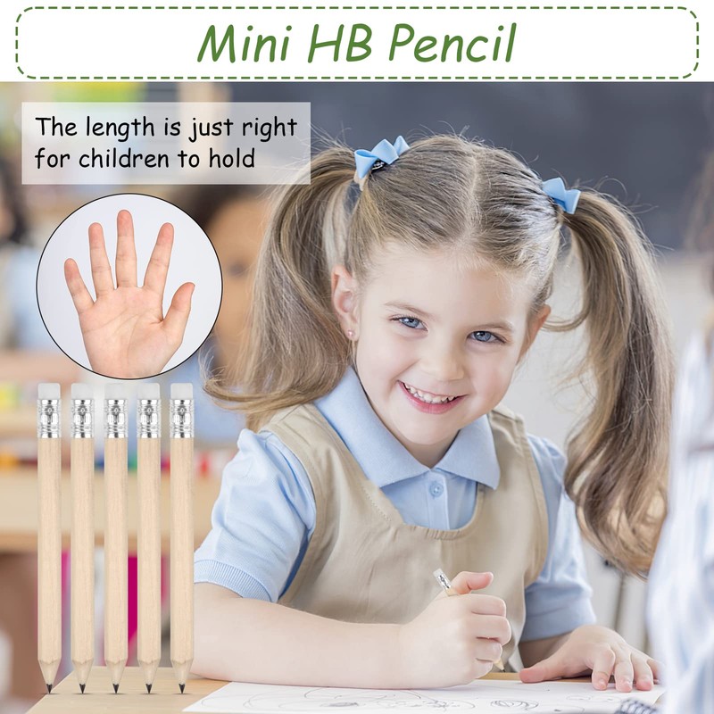 Mini Pencils, 50pcs, 10cm Long, HB Small Pencil with Rubbers,