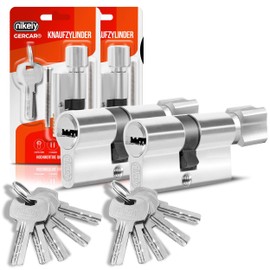 GERCAR Profile Cylinder Lock, Cylinder Lock, 40/40 mm, Knob Cylinder, Includes 10 Keys, Keyed Alike, Length: 80 mm, A:40 mm, B:40 mm, Set of 2
