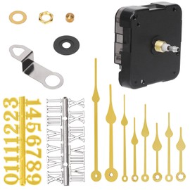 Glarks 12pcs 18MM Golden High Torque Long Shaft Clock Movement Mechanism Kit Includes 1pcs Clock Movements with 1pcs Hooks, 4 Different Pairs Clock Hands, 4pcs Mounting Hardware, 2pcs Clock Numerals