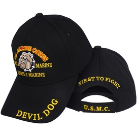 Kinoy Marines Once a Marine Corps EGA Devil Dog First to Fight Embroidered Cap Hat Black