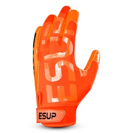 ESUP Football Gloves Z Pro Silicone Grip Youth Football Gloves Tacky Football Gloves Men Super Sticky Receiver Gloves (Orange, Medium)