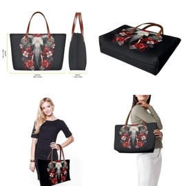 GIFTPUZZ Elephant Set of 3 Makeup Bag Handbag Shoulder Bag Coin Purse for Women Girls Change Pouch Ladies Wristlet Wallets Portable Work Travel Beach Bags