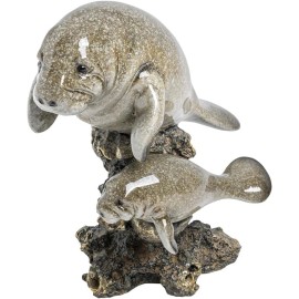 Lipco Manatee and Calf Figurine, Polyresin, 6.5-inches Height