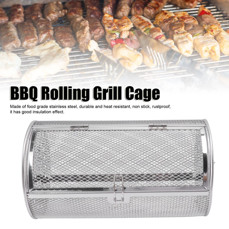 Rolling Grilling Basket Stainless Steel Grill Cage Round Stainless Steel