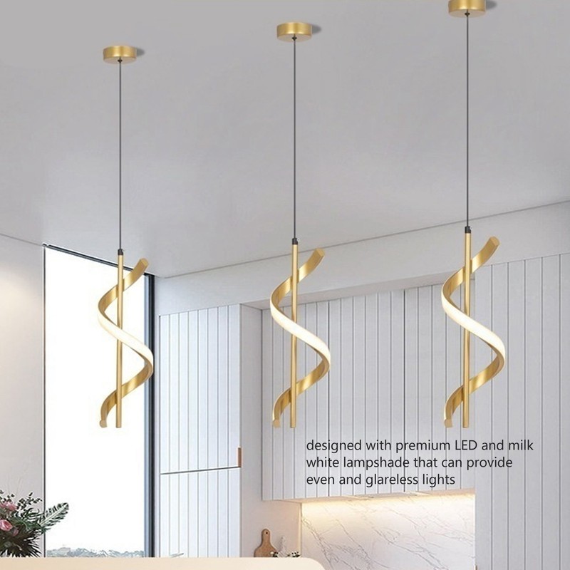 Spiral LED Pendant Light Gold Color High Brightness Eyes Protection