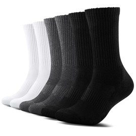 Laysblen Mens Athletic Socks Moisture Wicking Cushion Cotton Sport Crew Socks Men Women for Running Black White Grey,6 Pairs