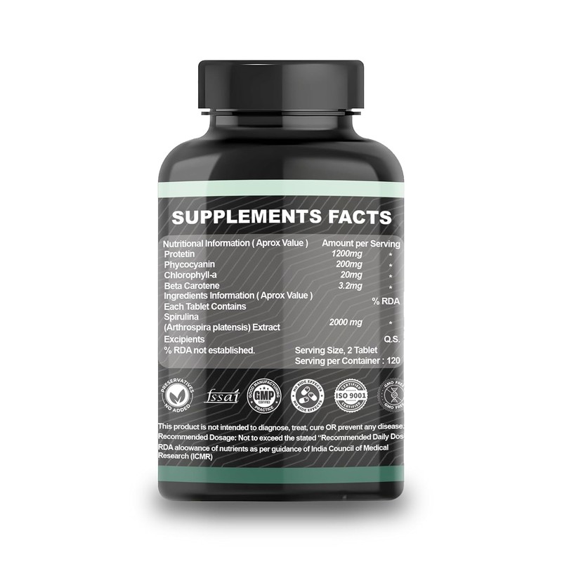  Generic Organic Spirulina Tablets 1000mg Per Serving - 120