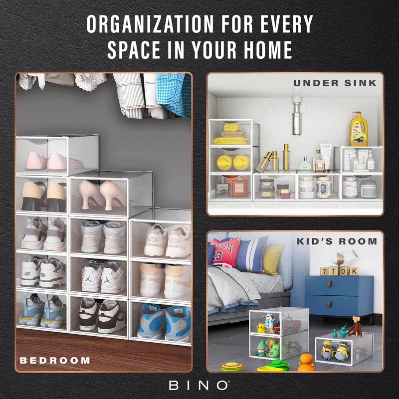 BINO 12-Pack Plastic Stackable Shoe Box Set - Clear |