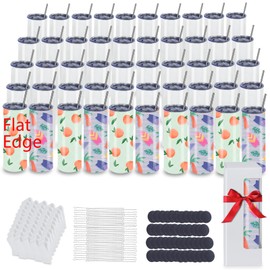 MICLAXYS 50 Pack 20oz Flat Edge Sublimation Tumblers Bulk With Flat Edge, 20OZ Flat Sublimation Tumbler Blank, Skinny Straight Stainless Steel Blanks Cups with Individual Box (50, 20OZ Flat Edge)