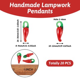 Cheriswelry 20pcs Lampwork Glass Charms Large Red Pepper Hot Chilli Dangle Pendants for Jewellery Earrings Anklet Making, 26-36mm