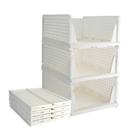 FHDUSRYO 7Pcs Large Stackable Wardrobe Storage Organizer, Foldable Storage Box Storage Drawers, Pull Out Closet Organizers Space-Saving Drawer for Bedroom Wardrobe Bathroom (34 x 43 x 19cm, L)