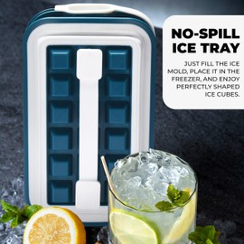 Hydrate Bottles Ice Tray with Lid - Plastic Ice Cube Maker - Ice Breaker Pop Tray - Space Optimal Design Ice Maker Tray for Small Freezer - No-Spill Ice Tray for Clean and Fresh on Demand - Green