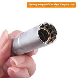 TSUGAMI Car Magnetic Swivel Spark Plug Socket, 14mm Automotive 3/8" Drive 12" Extended Thin Wall Spark Plug Socket with 12 Point Professional Removal Tool, Universal for Most Vehicles