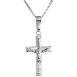 Sterling Silver Dainty Crucifix Necklace for Women and Men Gyronny Cross Solid Back Flawless High Polished Finish 16 inch Box15