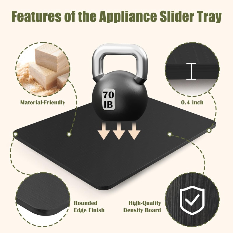 Sliding Tray for Coffee Maker, 360° Rolling Tray Appliance Slider